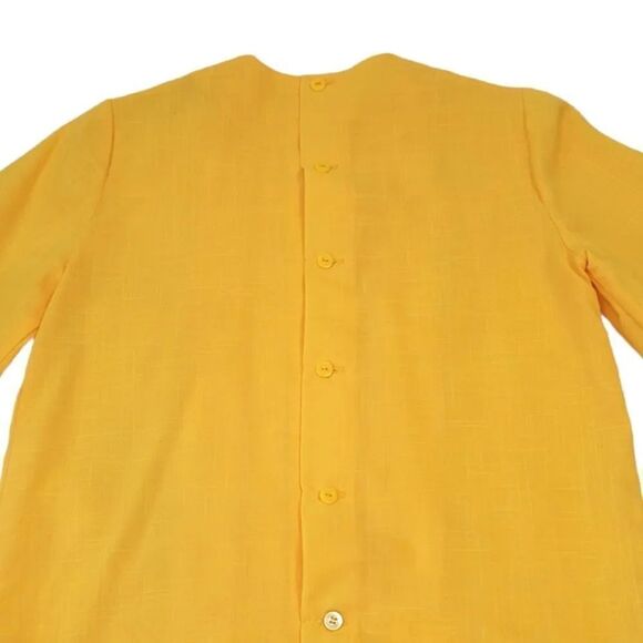 Vintage 70's 80's Sunshine Yellow Pleated Button Down Back Blouse Size Small - Picture 9 of 11